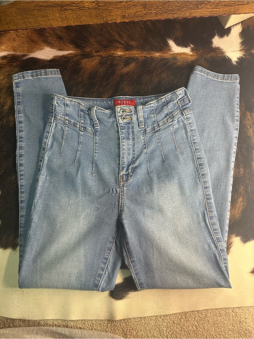 GUESS Los Angeles High Waisted Corset Skinny Jeans Light Wash Y2K